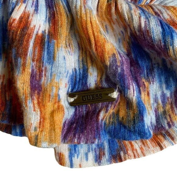 Guess Women's Cold Shoulder Top Size S Ruffle Elastic Waist Tie Neck Y2K Artsy - Picture 13 of 14